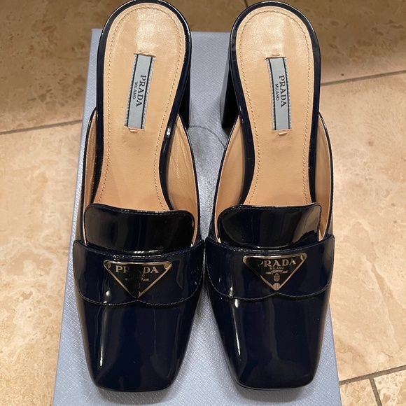 Prada Triangle Plate Patent Leather Mule - Picture 1 of 4